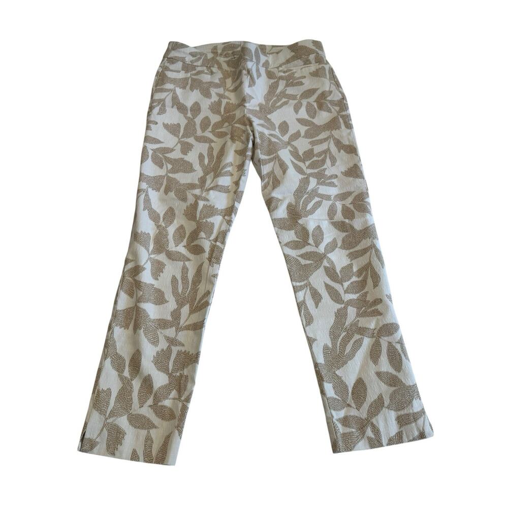 Chico’s Brigitte So Slimming Ankle Pants Leaf Print Neutral Trousers Size 12